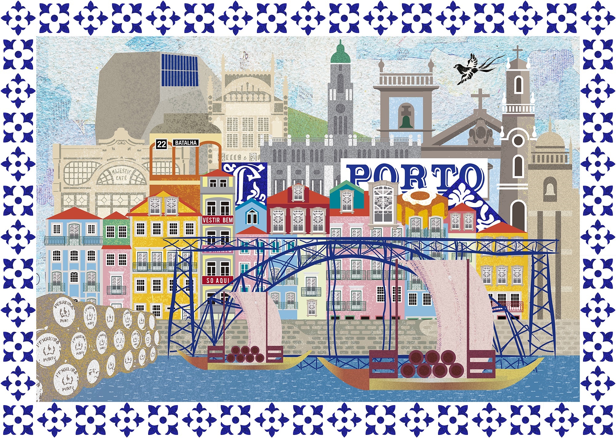 Porto (tela), original Abstract Collage Drawing and Illustration by Maria João Faustino