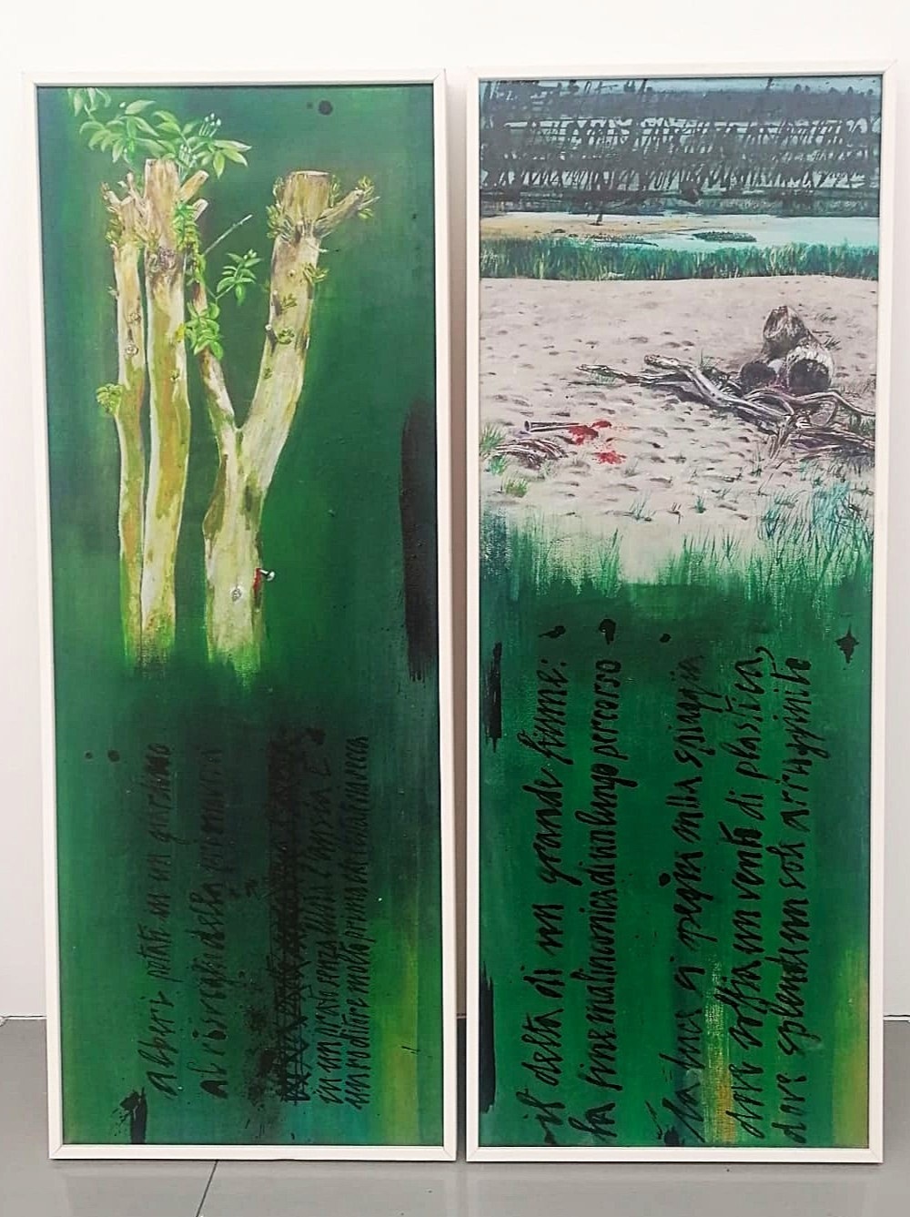 "quattro tele figurative" [un paesaggio, un albero potato con chiodo], original Abstract Mixed Technique Painting by Giancarlo  Pavanello