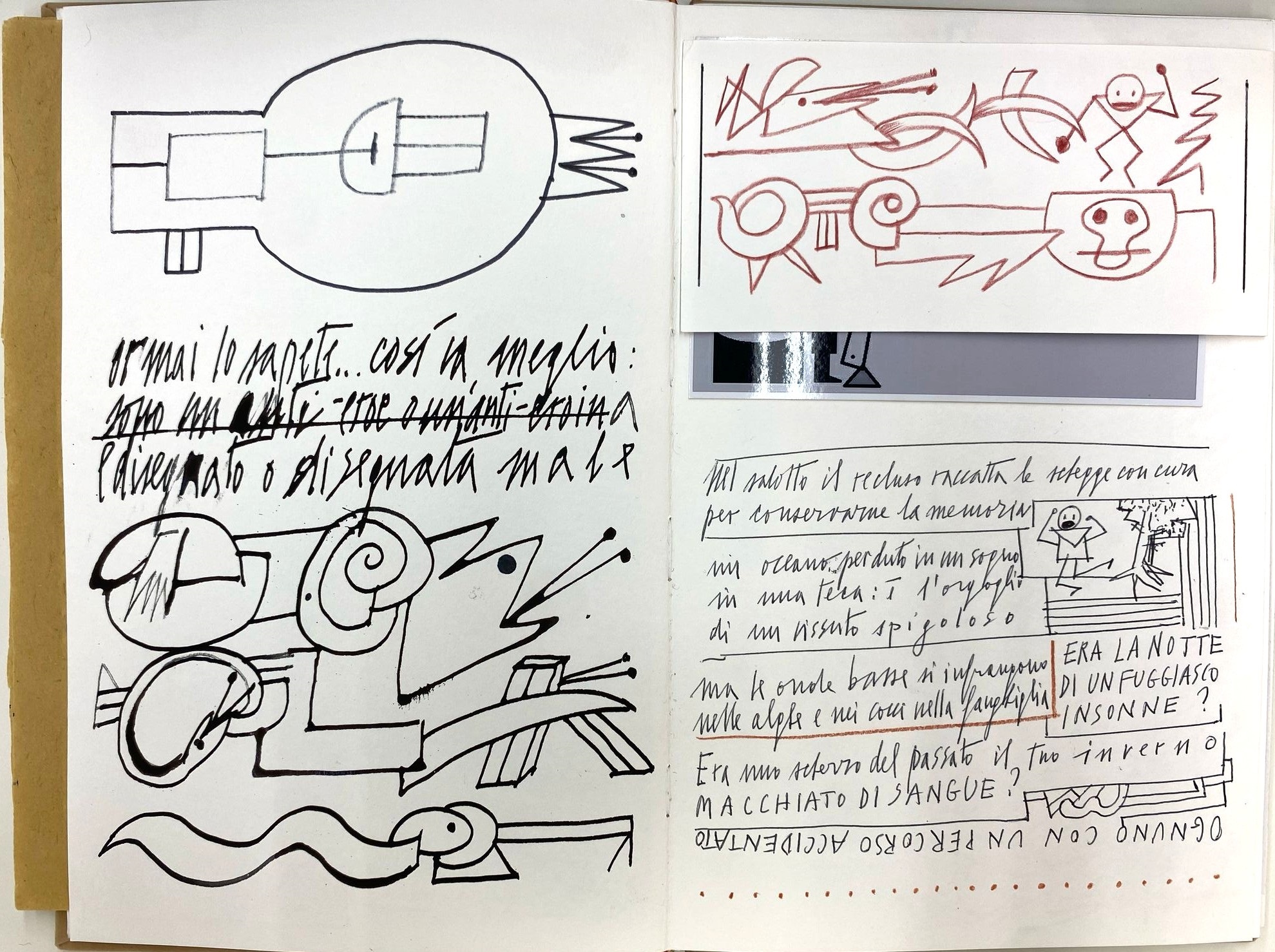 Libro con rilegatura in colore pelle, original Abstract Mixed Technique Drawing and Illustration by Giancarlo  Pavanello