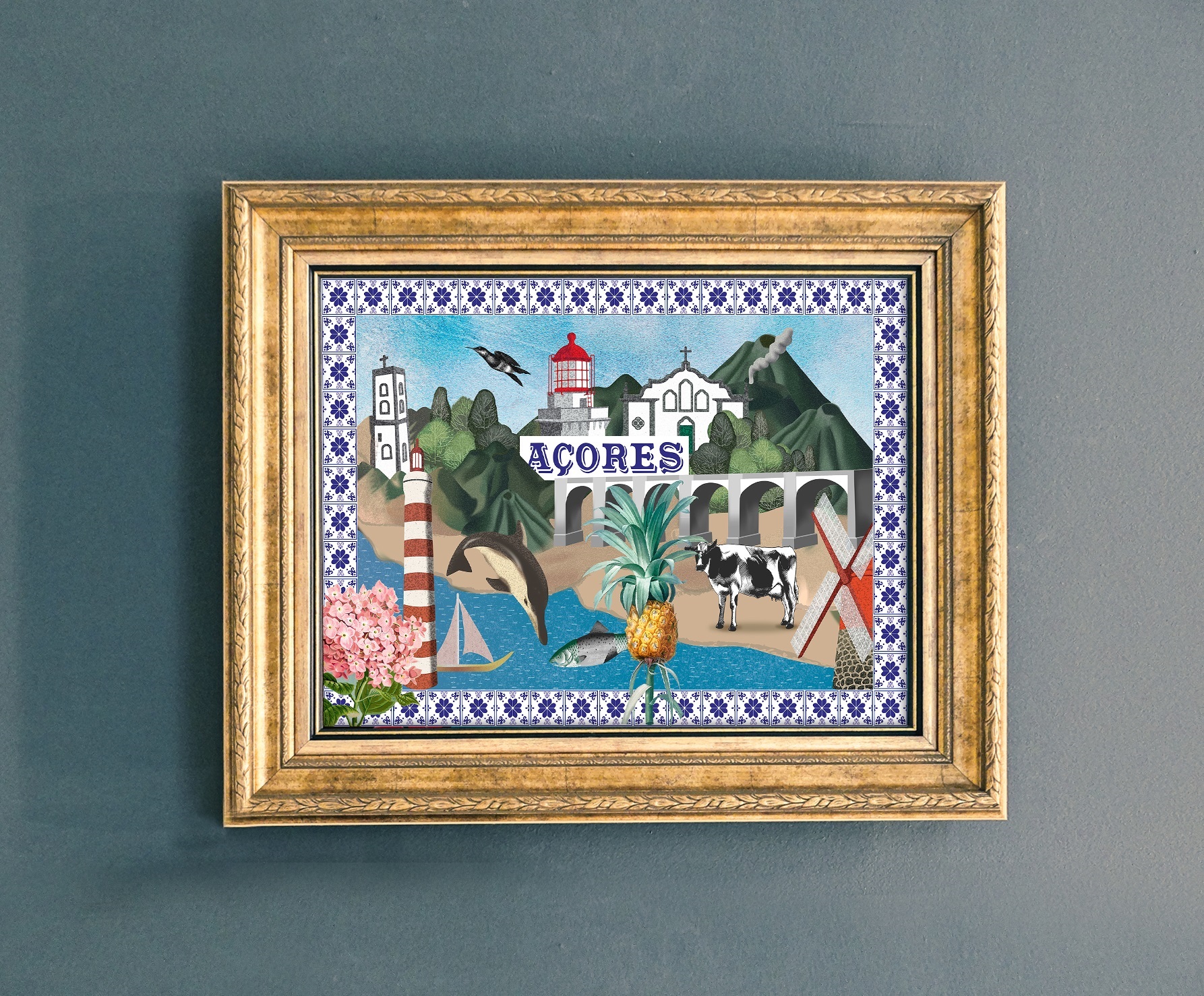 Açores (Poster), 2020, original Big Collage Drawing and Illustration by Maria João Faustino