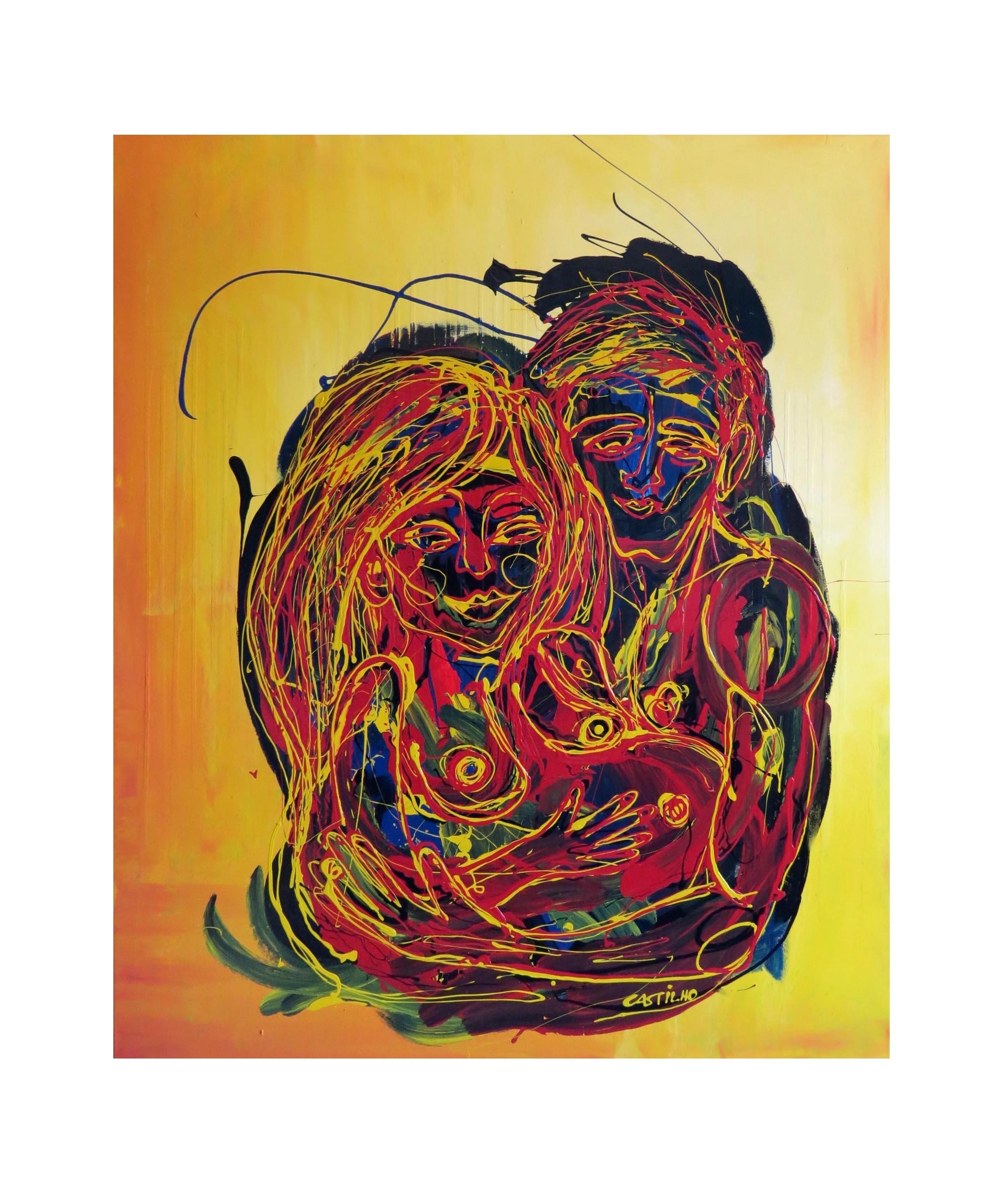 Mulher grávida e companheiro, Pintura Acrílico Abstrato original por Hugo Castilho