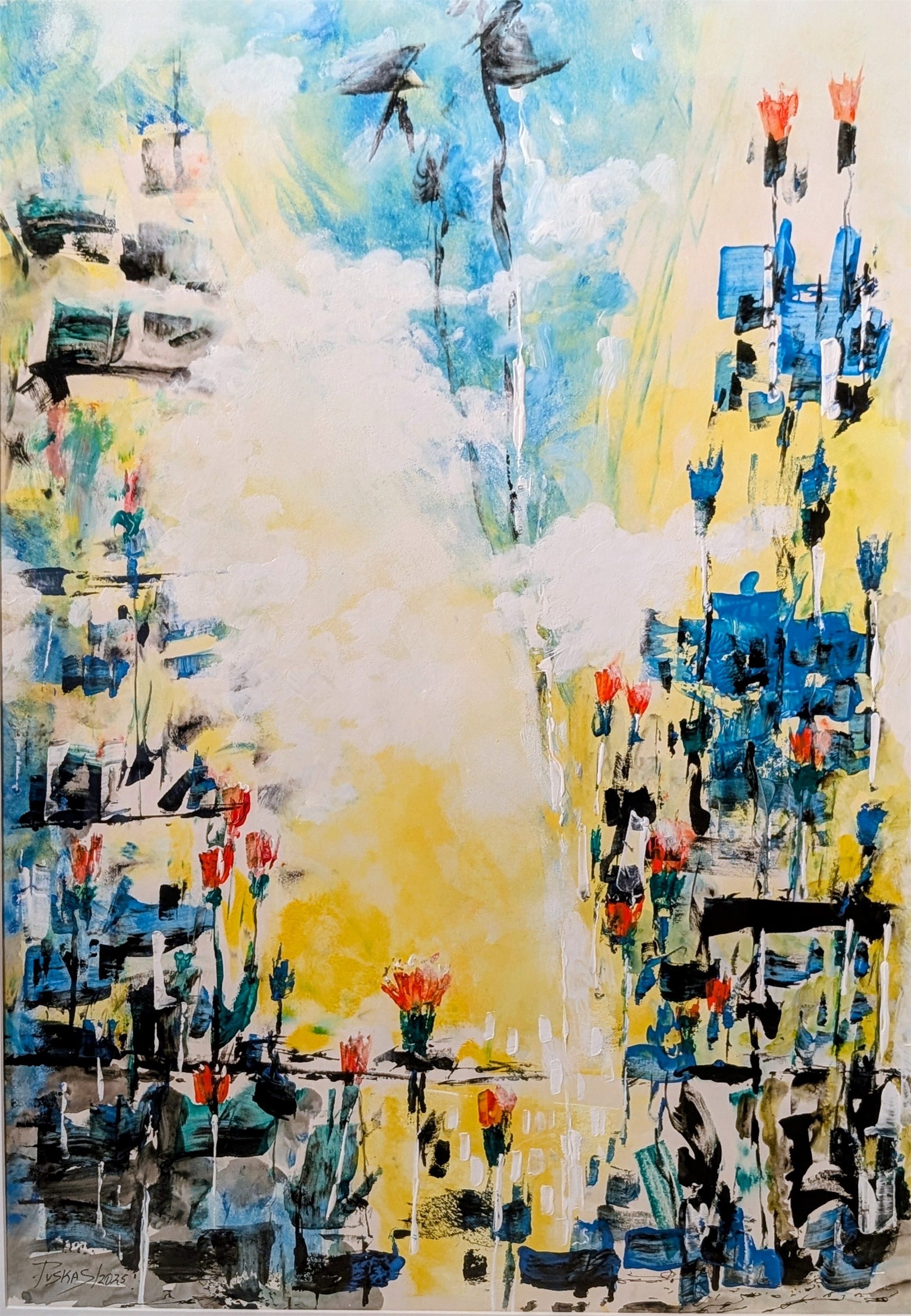 Os meus cravos crescem pouco e alguns são azuis!, original Animals Mixed Technique Painting by Puskas - José  de Barros