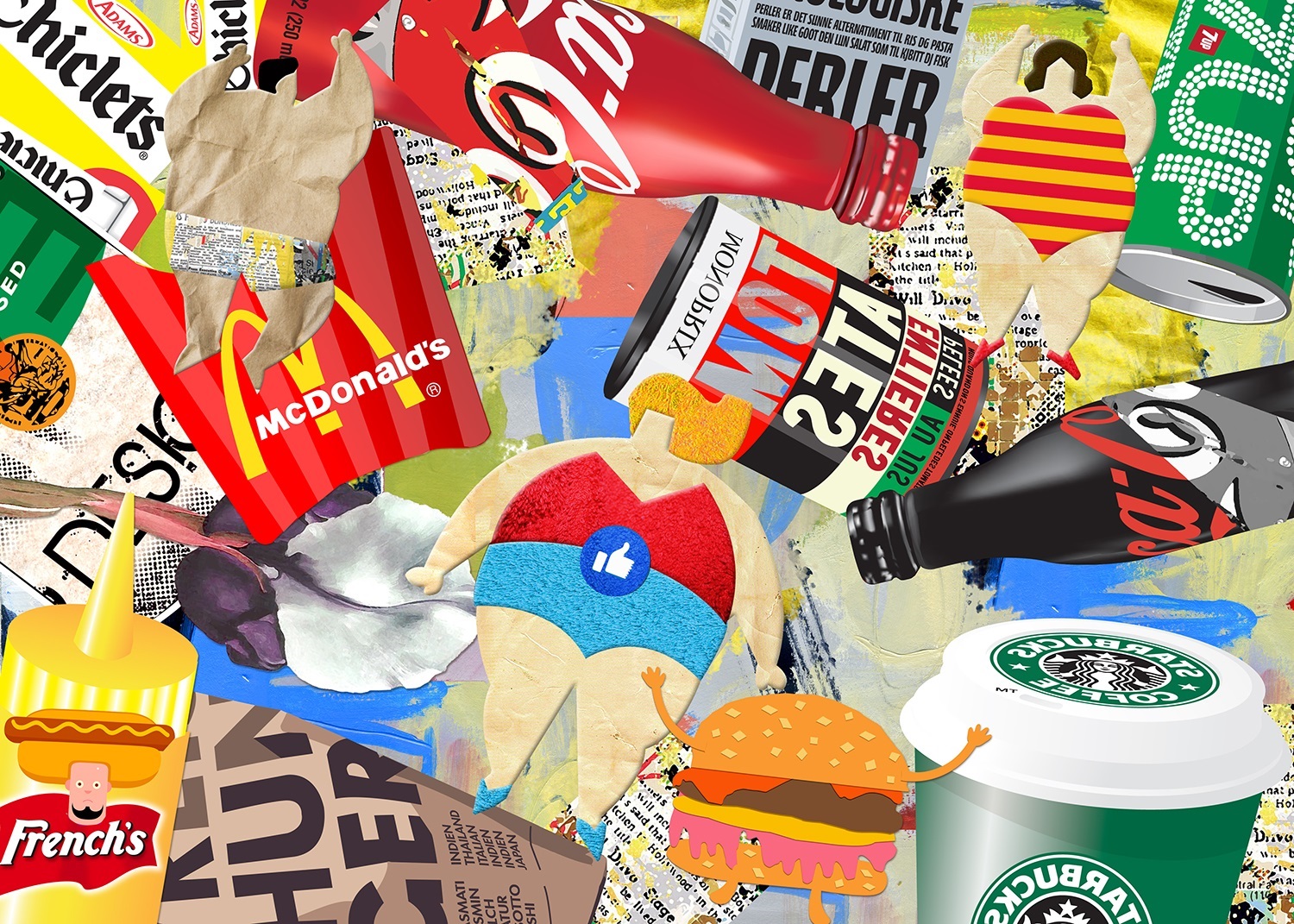 Fast and Fat (tela), original Abstract Collage Drawing and Illustration by Maria João Faustino