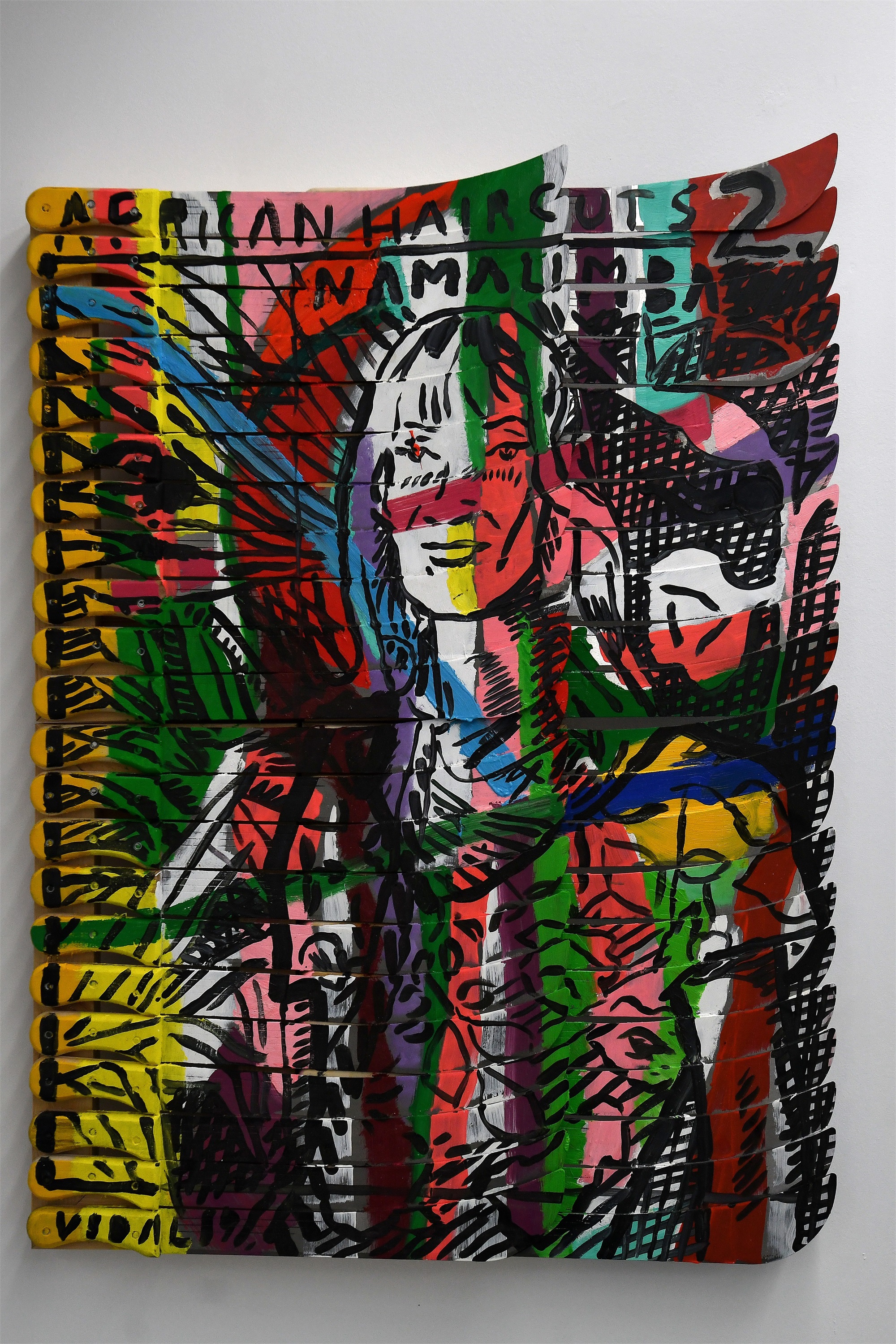 African Hair Cut 1, original Avant-Garde Mixed Technique Painting by Francisco Vidal