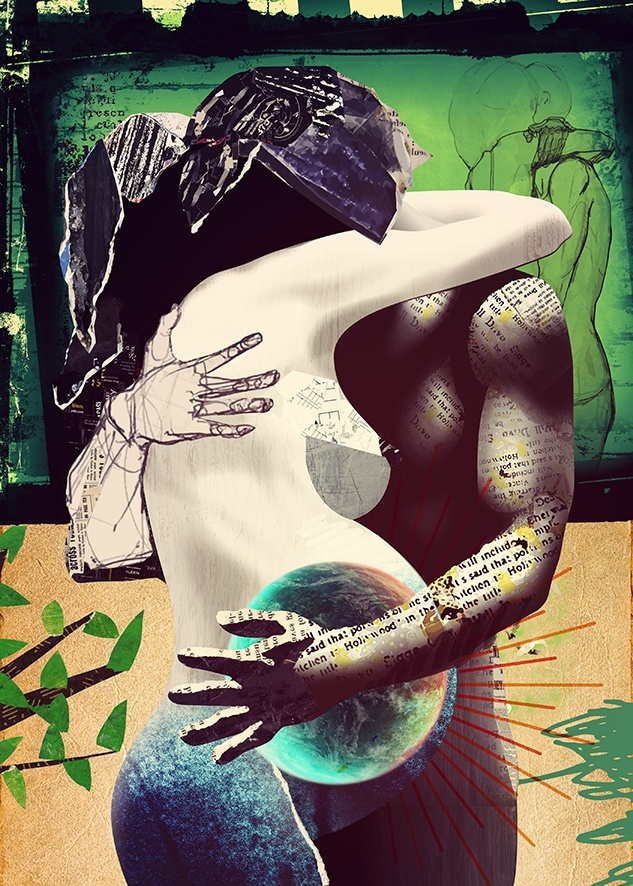 It starts with the letter that turns a word into a wor(l)d and makes it go 'round, original Abstract Canvas Drawing and Illustration by Maria João Faustino