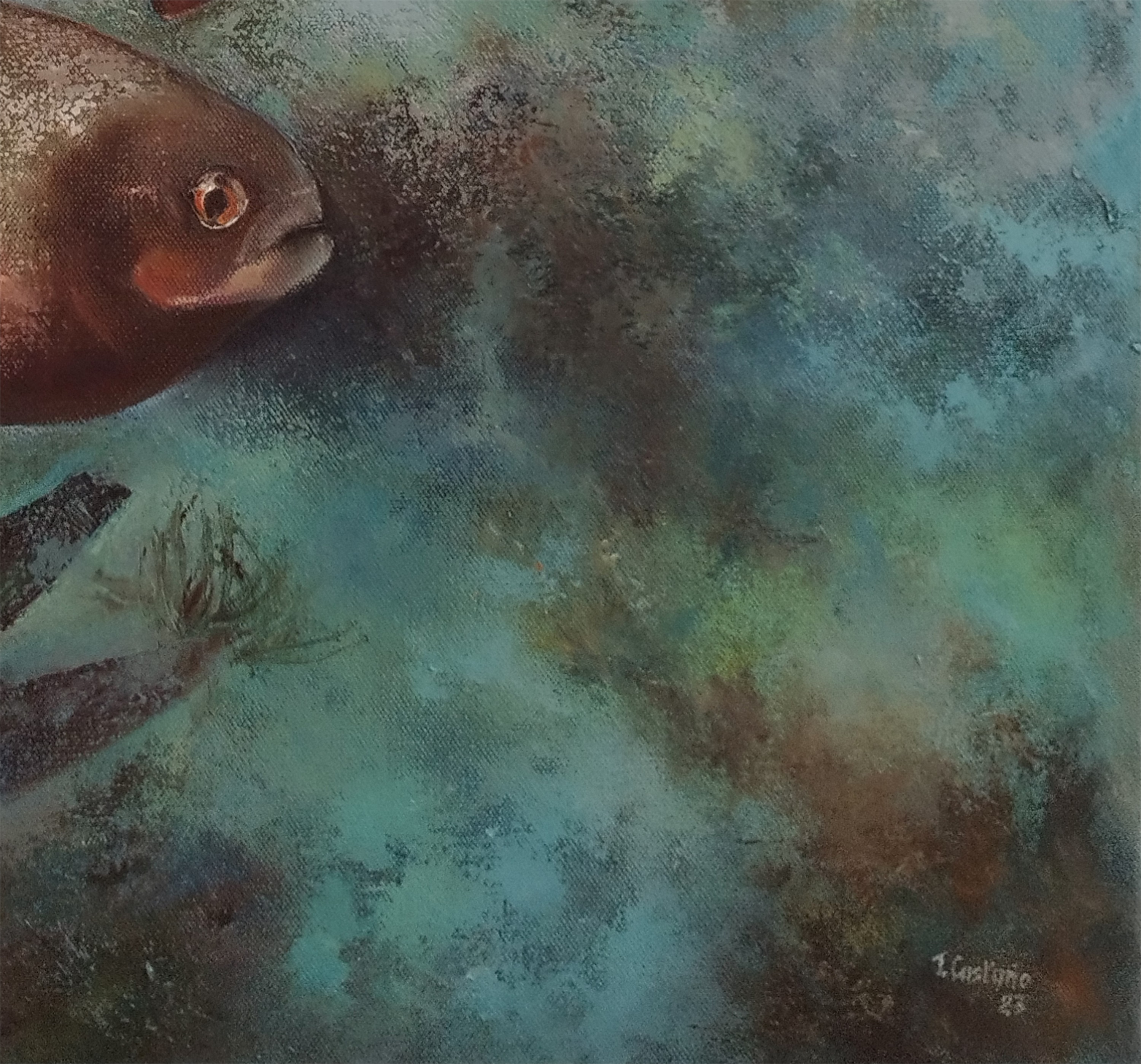 Piranhas, original Paisaje Petróleo Pintura de TOMAS CASTAÑO