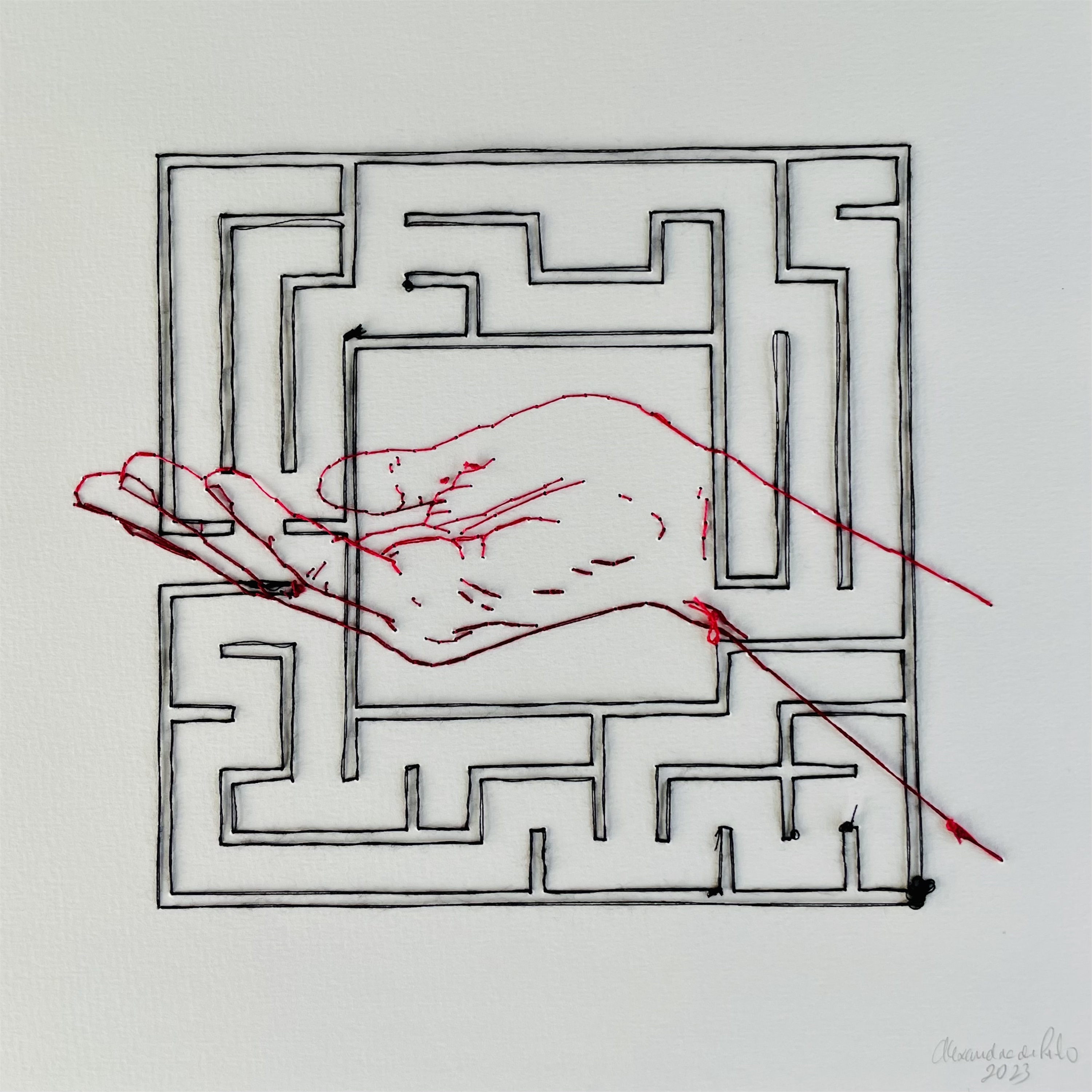 Exercício de Labirintologia #4, original Minimalista Papel Dibujo e Ilustración de Alexandra de Pinho