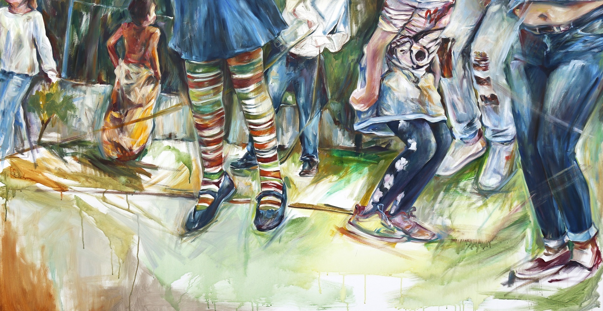 Um metro ou uma questão de ponto de vista, original Human Figure Acrylic Painting by Elizabeth  Leite