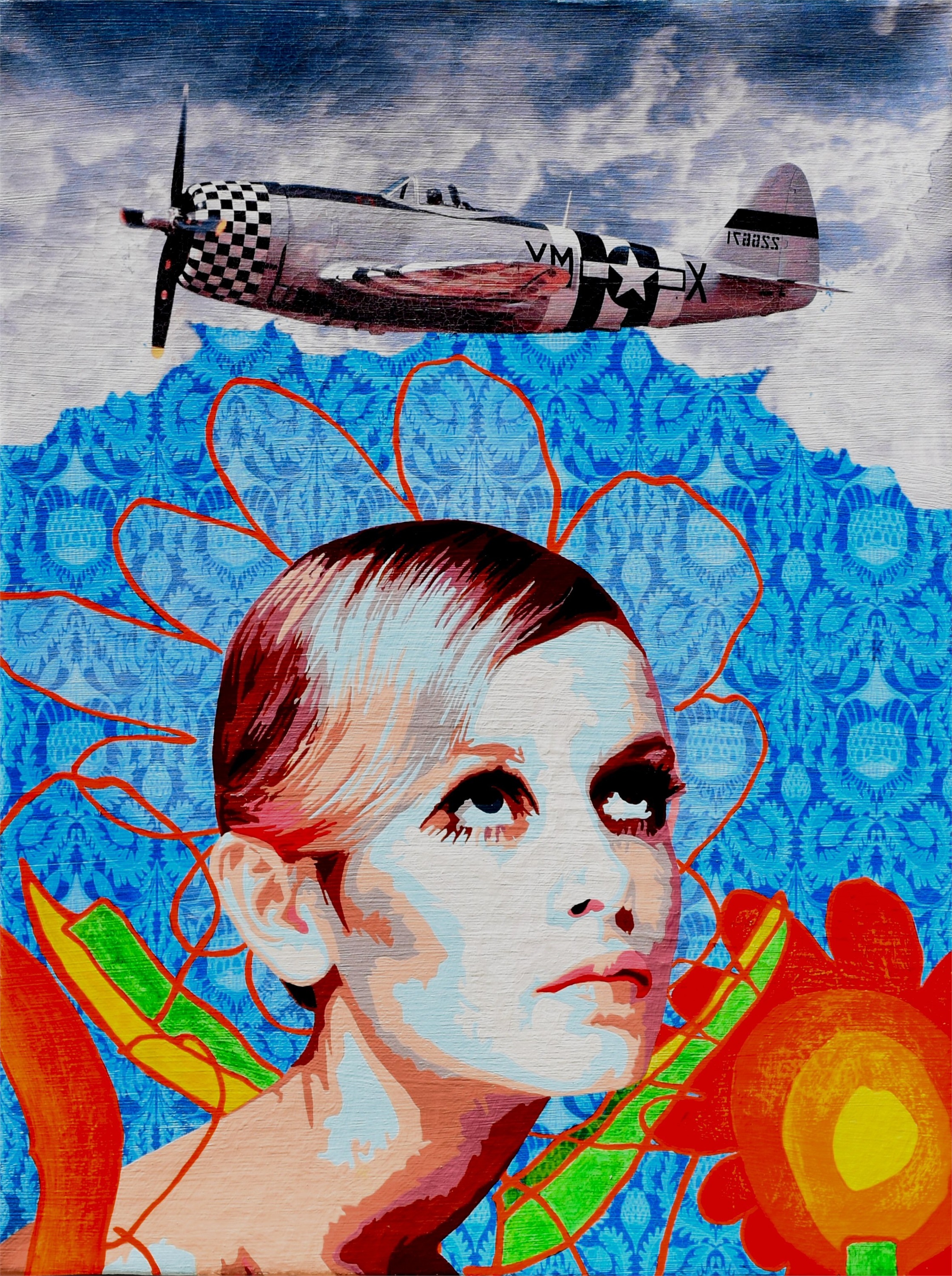 Twiggy, original Portrait Mixed Technique Painting by Alvarenga Marques