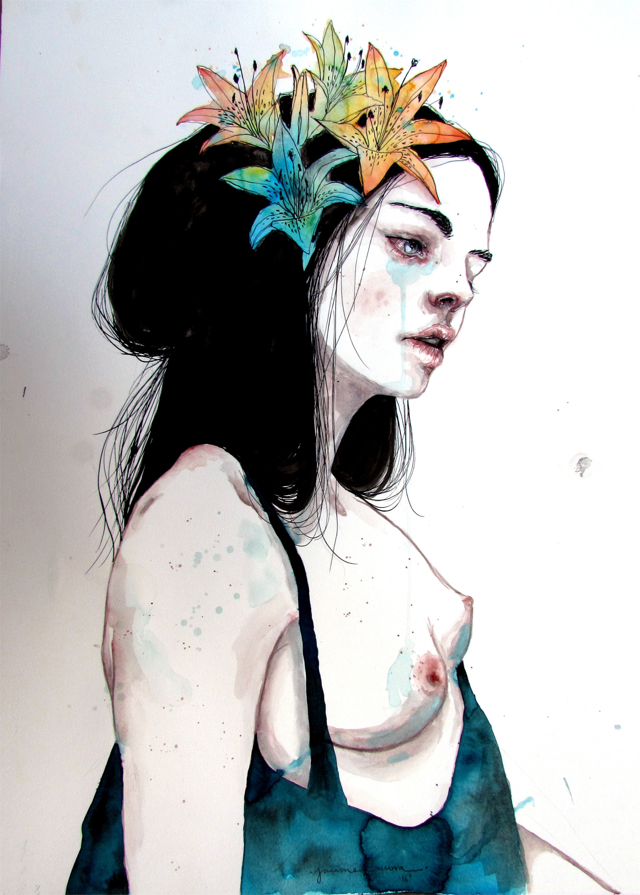 Turquoise, original Corps Encre Dessin et illustration par Jaume Mora