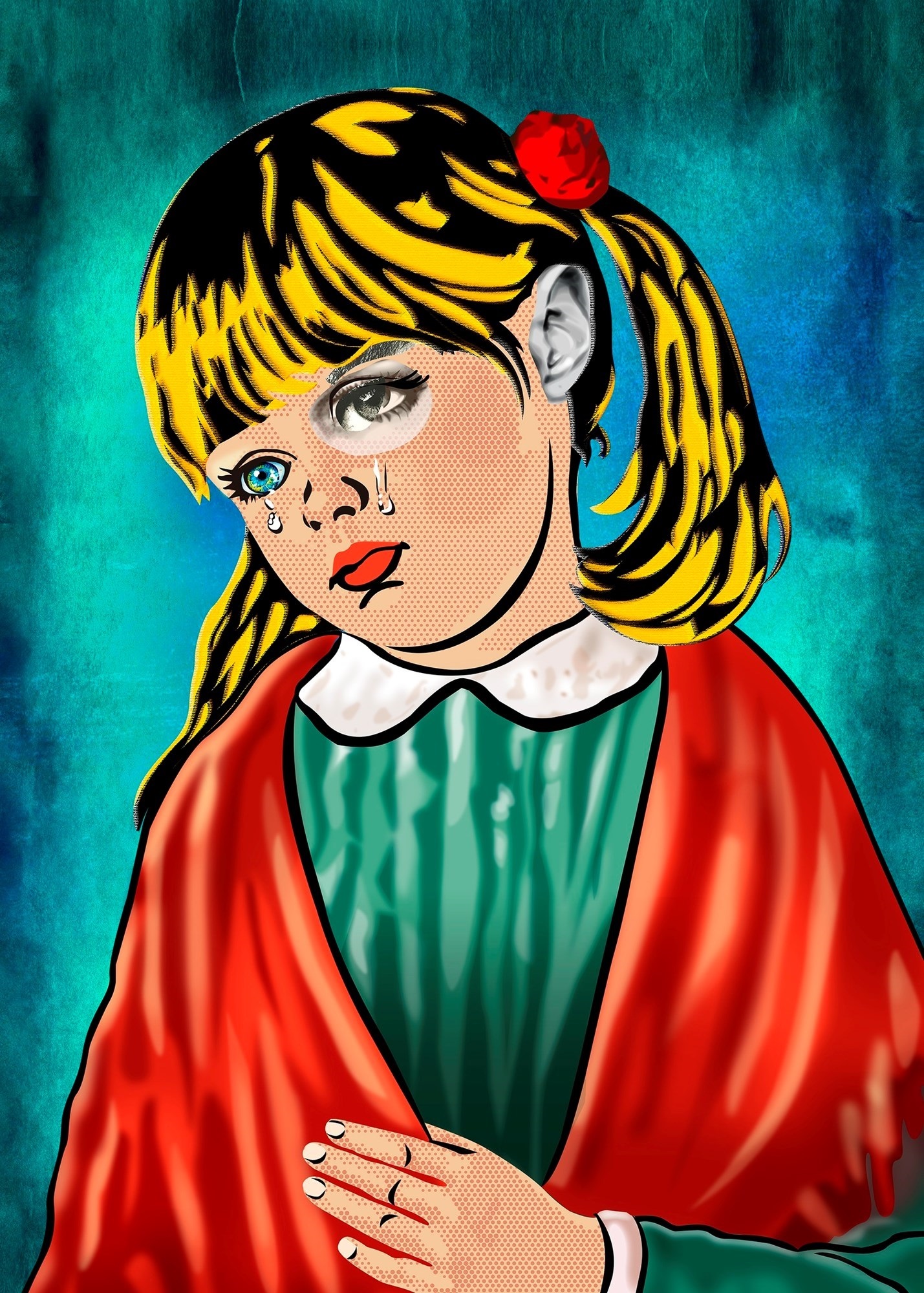 Menina da Lágrima (Tela), original Human Figure Canvas Drawing and Illustration by Maria João Faustino