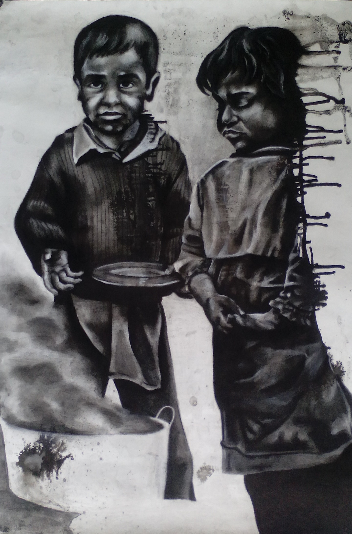 Fire Pit, original Body Charcoal Drawing and Illustration by Sara Lopes