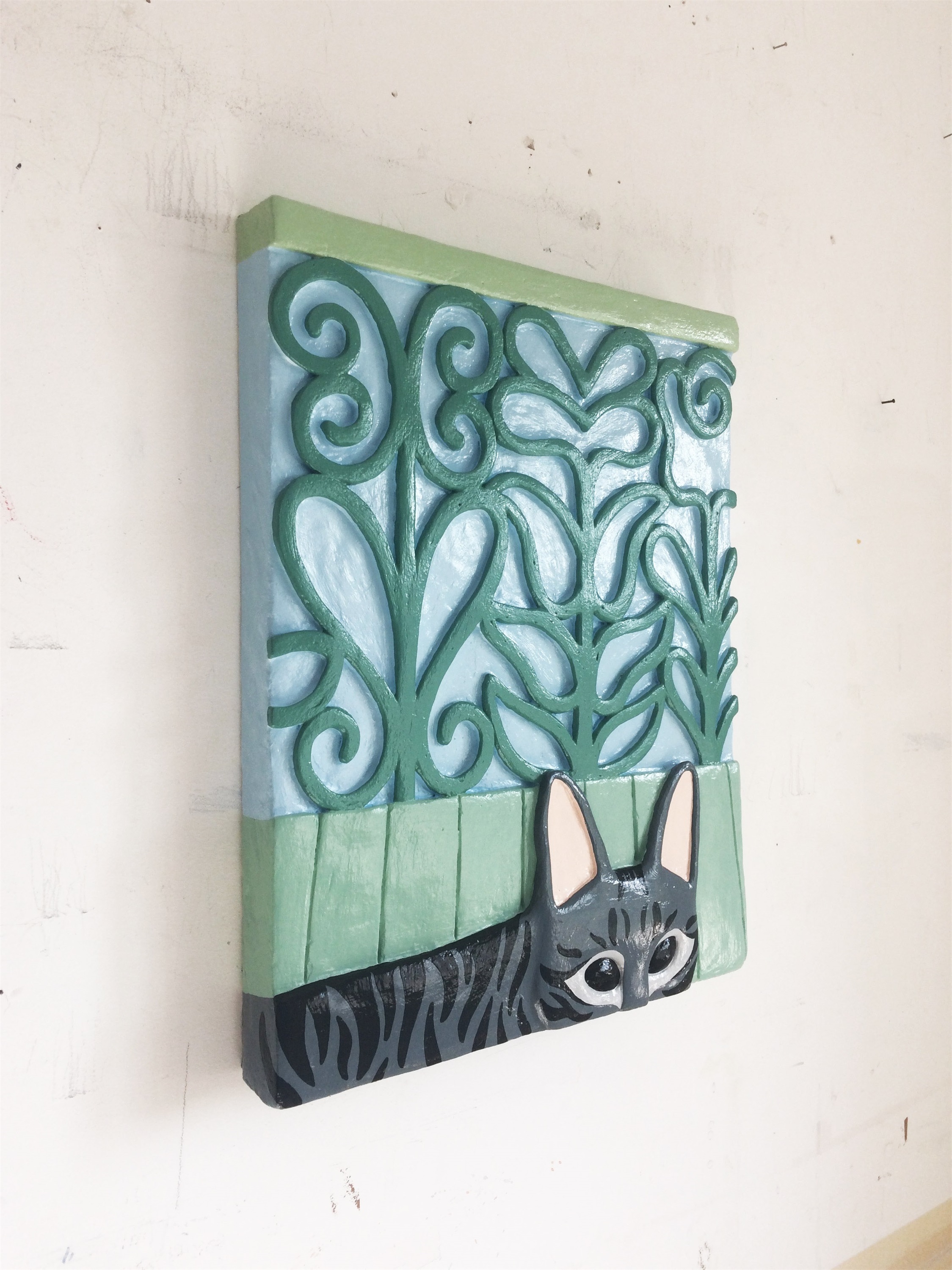 Lá está o gato, à janela do teu quarto, original Animaux Technique mixte La peinture par Hugo Castilho