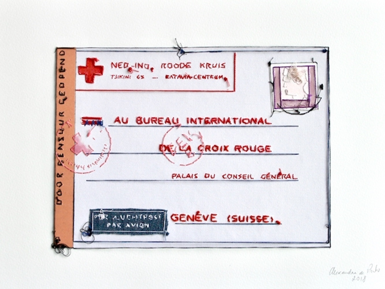 Censure de Croix Rouge, original Minimaliste Papier Dessin et illustration par Alexandra de Pinho