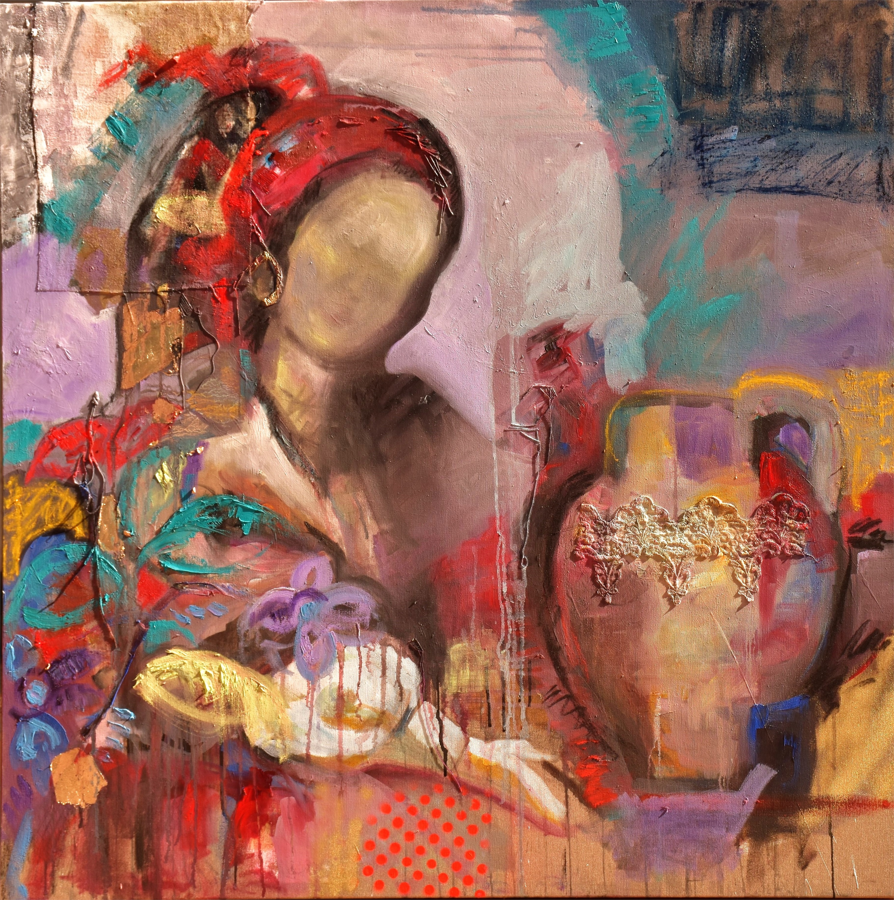 Lady With Flowers, original Mujer Petróleo Pintura de ELISA DA COSTA