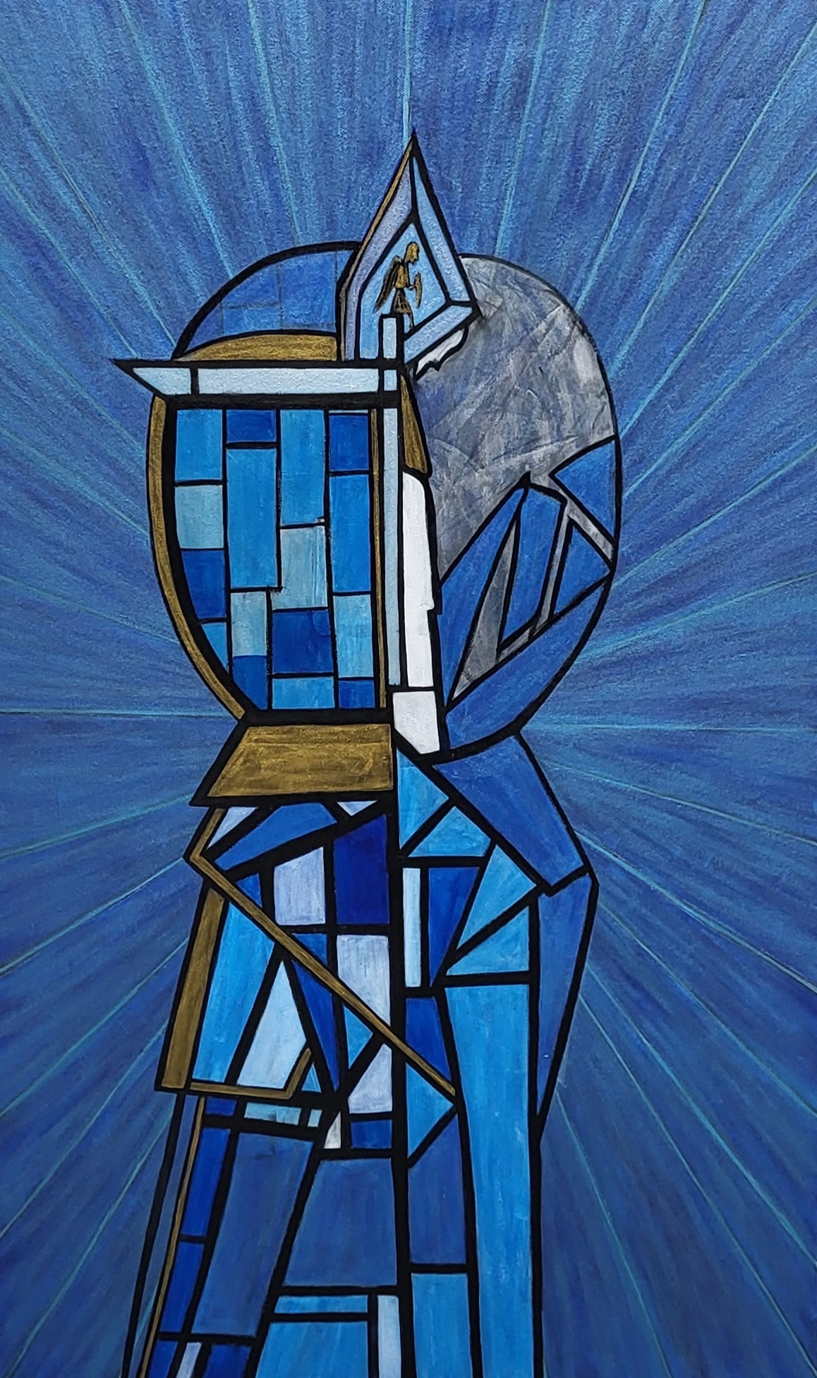 O anjo guerreiro , original Portrait Acrylic Painting by Miguel  Mendel