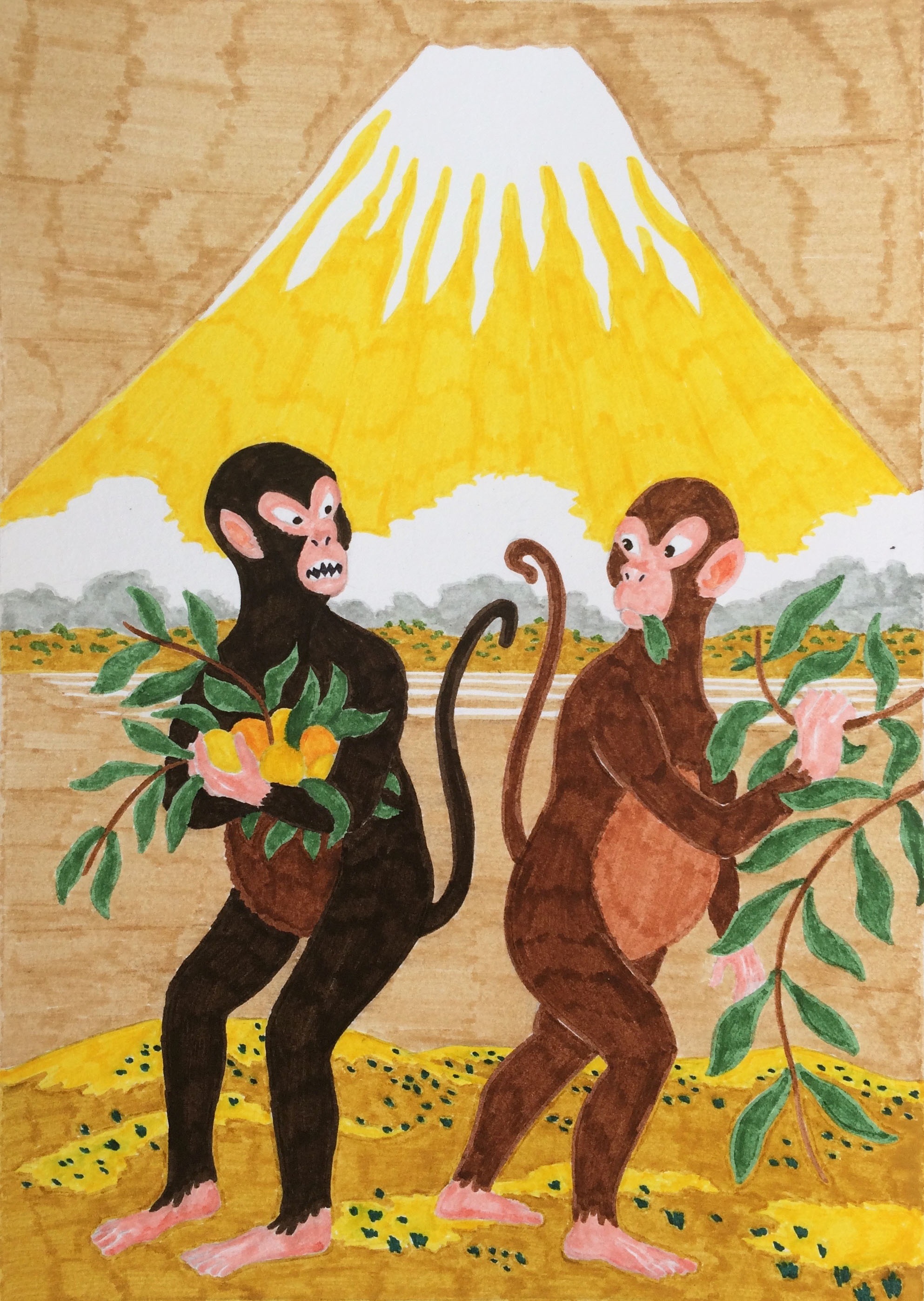 Fruta e folha, original Animales Papel Dibujo e Ilustración de Hugo Castilho