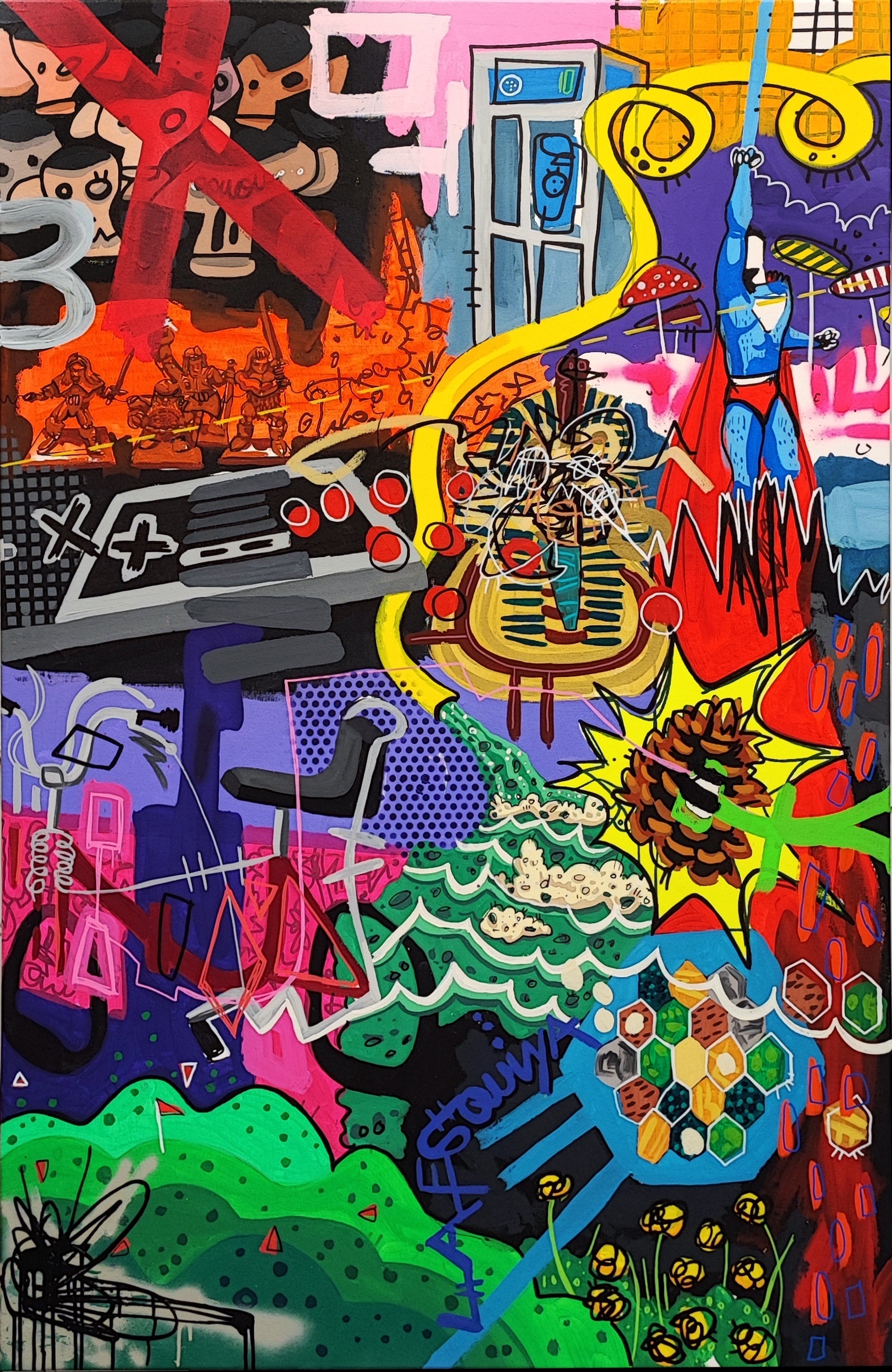 HOLA, BUENAS TARDES, ESTÁN LOS SIMIOS?, original Animals Mixed Technique Painting by Rafa López