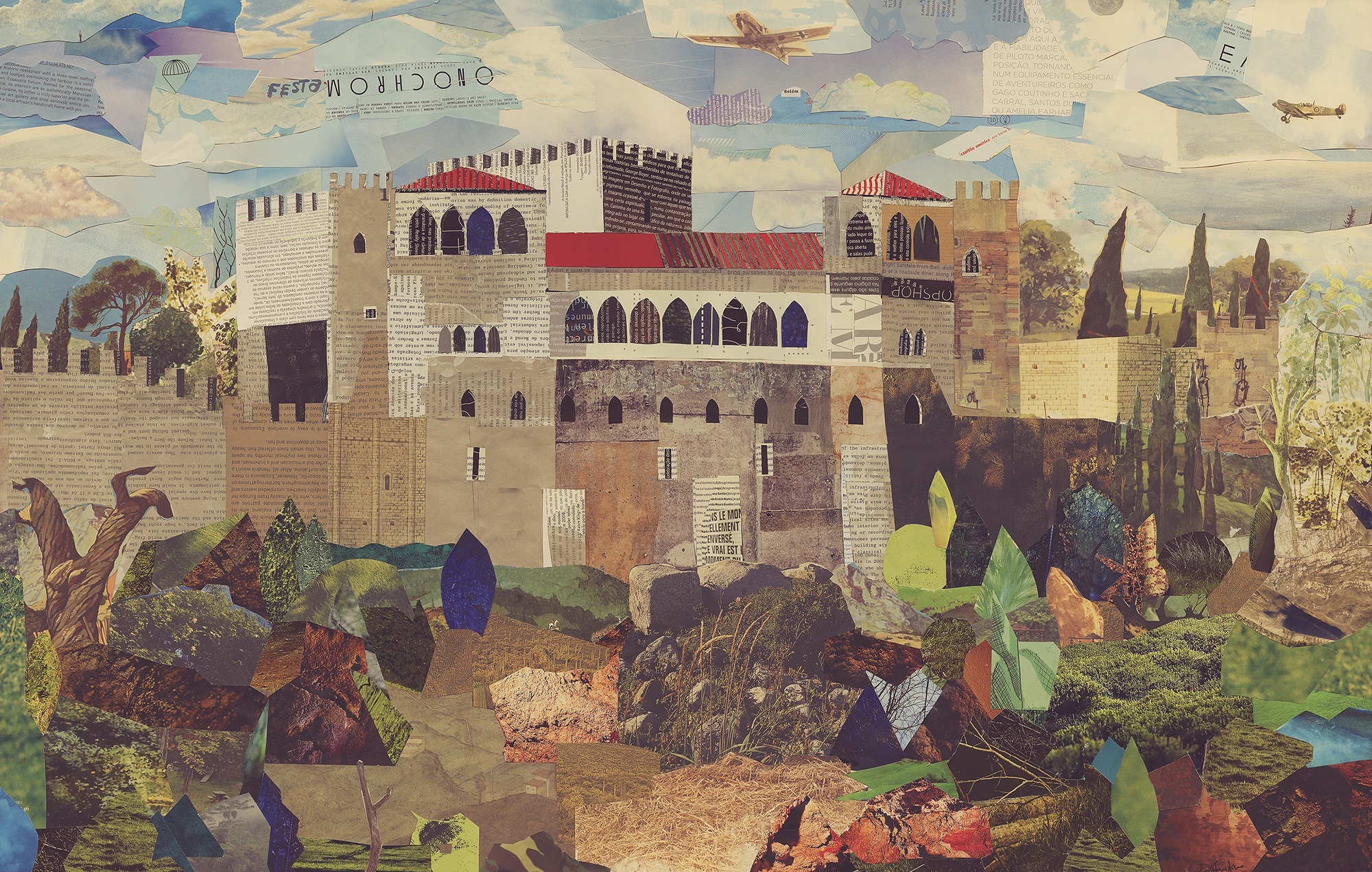 Entre muralhas (Castelo de Leiria), original Architecture Canvas Drawing and Illustration by Maria João Faustino
