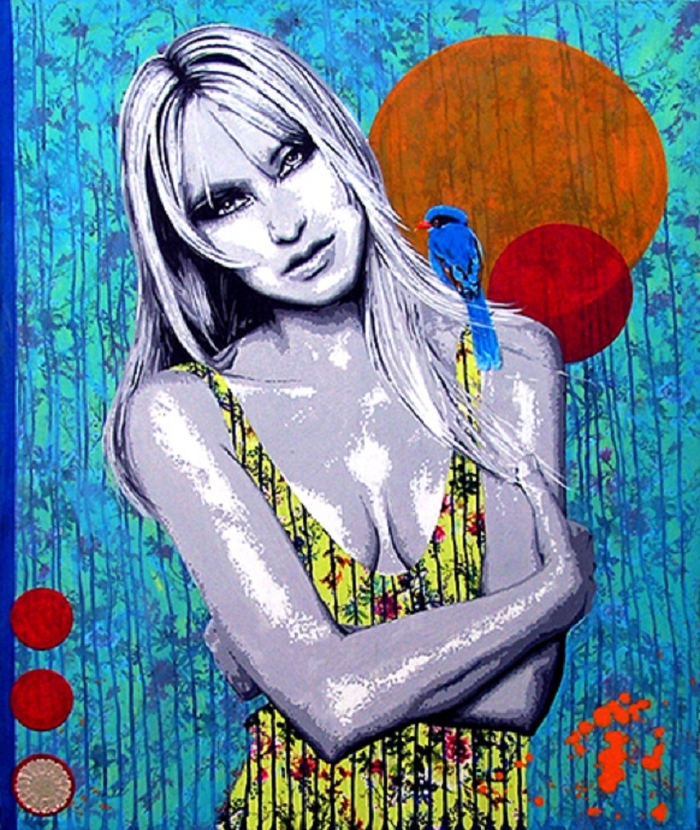 Lucy and her small friend, original Femme Acrylique La peinture par Raquel Gralheiro